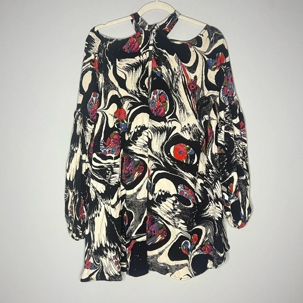 Free People Drift Away Print Cold Shoulder Tunic Dress Small